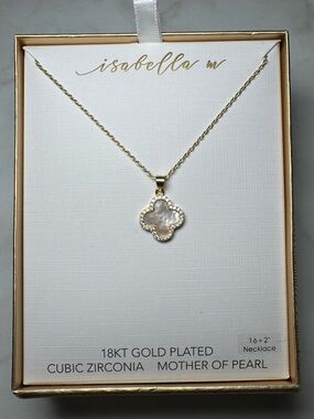 Mother of Pearl Clover Pendant Necklace - Gold
